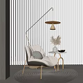 Modern Beige Accent Chair With Metal Frame And Side Table Near Floor Lamp And Blinds