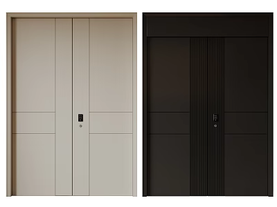 Double Doors in Beige Black Modern Panel Design with Vertical Stripes 3d model