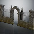 Stone Arched Entrance Gate With Classic Design Stone Pillars And Iron Railings
