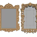 Ornate Gold Framed Decorative Mirrors With Intricate Carvings Reflecting Interior Elements 3d model