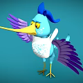 Colorful Cartoon Bird With Blue Body Purple Wings Yellow Beak White Belly And Blue Spots