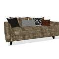 Brown Striped Sectional Sofa With Various Patterned Cushions And Black Legs 3d model