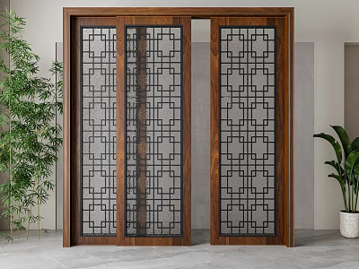New Chinese-style sliding door 3d model