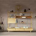 Minimalist Wooden Display Cabinet With Open Shelves Books Decorative Items And Table Lamp