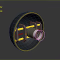 Black Circular Computer Component With Yellow Strips And Silver Cylindrical Center 3d model