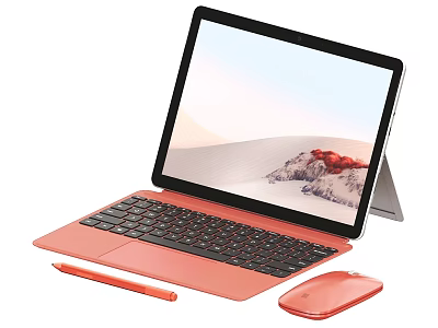 Modern Pink Tablet with Detachable Keyboard Stylus Pen Mouse and Stand 3d model