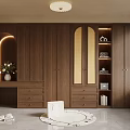 Modern Walnut Wardrobe Interior Design With Dressing Table Drawers And Open Shelves