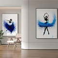Ballet Dancer Figurative Paintings With Blue Ink Splatter Decorating Modern Interior Wall 3d model