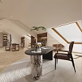 Modern Living Room Open Concept With Sloped Ceiling Skylight Wooden Floor Bookshelf And Glass Railing