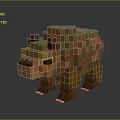 Pixelated Brown Bear 3D Rendering In Pixel Art Style With Blocky Design And White Claws