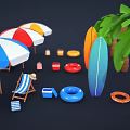 Beachwear And Accessories Featuring Flip Flops Umbrella And Beach Chairs 3d model