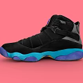 Black High Top Sneakers With Colorful Logo And Blue Purple Sole Design