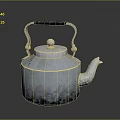 Silver Metal Kettle with Black Handle Round Lid and Spout as Essential Household Item