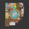 Colorful Kids Room Interior With Circular Play Mat Bed And Cloud Decor