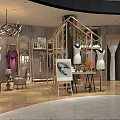 Modern Clothing Store Interior With Wooden Display Racks Green Foliage Stylish Apparel And Mannequins