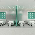 Modern Eye Care Store Interior With Reception Desk And Circular Light Green White Patterns