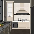 Light Colored Modern Kitchen Interior With Marble Countertop Cabinets And Range Hood 3d model