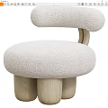Cream Textured Fabric Single Sofa With Curved Design And Wooden Legs For Modern Living Room