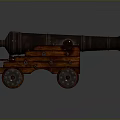 Vintage Weapon Cannon With Wooden Carriage Metal Barrel And Wheels
