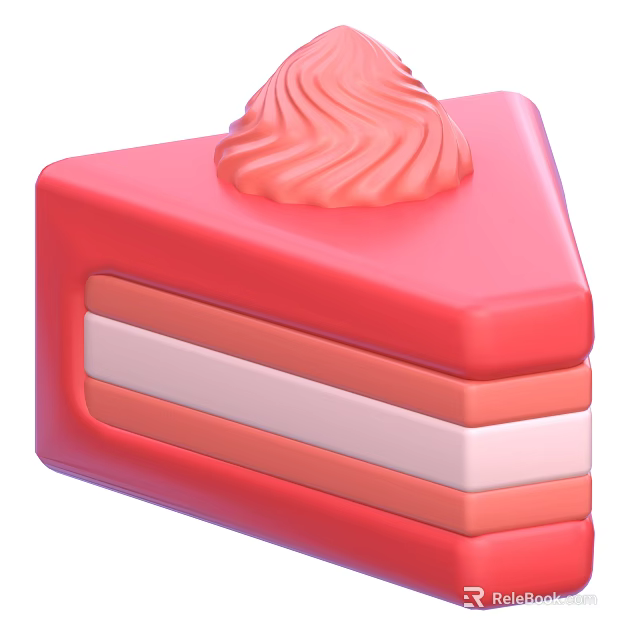 Delicious Pink Cake Slice With Colorful Layers And Swirled Cream Topping 3d model 