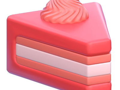 Delicious Pink Cake Slice With Colorful Layers And Swirled Cream Topping 3d model