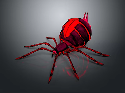 Red Spider 3D Rendered Model With Eight Legs Segmented Body On Gray Background 3d model