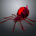 Red Spider 3D Rendered Model With Eight Legs Segmented Body On Gray Background