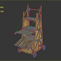 Vintage Rustic Wooden Cart Featuring Multiple Shelves And Rolling Wheels Design