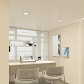 Modern Beauty Hair Salon Interior With White Salon Chairs Oval Mirrors And Glass Partitions