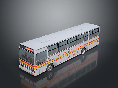 White Bus With Colorful Wave Patterns And Red Front 3d model