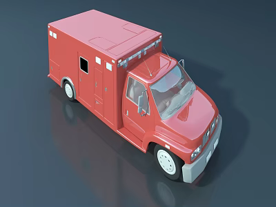 Red Ambulance 3D Model Featuring Roof Lights Side Doors And Windows 3d model