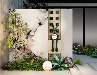 Courtyard landscape wall background hollow brick landscape wall screen partition 3d model