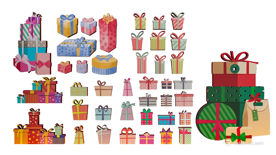 Colorful Decorative Gift Boxes Set with Bowknot Ornaments and Diverse Patterns 3d model