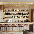 Modern Bar Interior With Wine Racks Bar Stools Hanging Lights And Seating Area