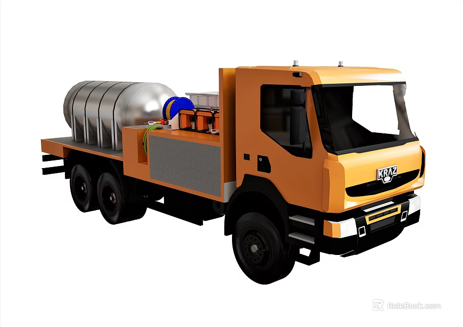 Yellow Functional Truck With Large Silver Storage Tank And Blue Components 3d model 