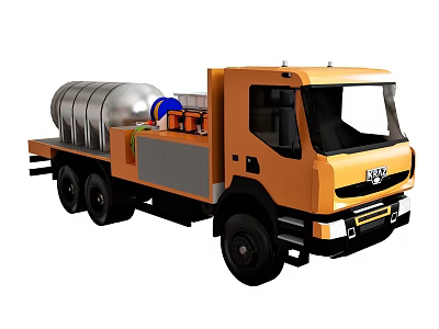 Yellow Functional Truck With Large Silver Storage Tank And Blue Components 3d model