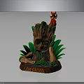 Sitting Groot Statue With Small Red Creature On Green Leaf Base Featuring I AM GROOT 3d model
