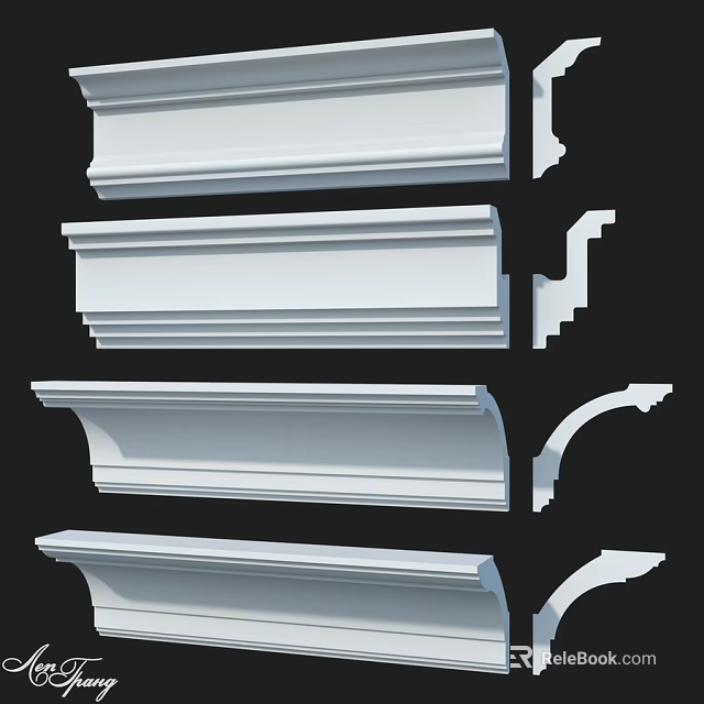 White Decorative Moldings With Various Profiles For Interior Architectural Design 3d model 