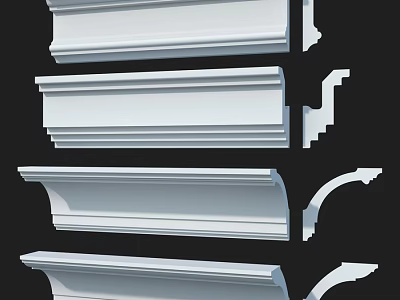 White Decorative Moldings With Various Profiles For Interior Architectural Design 3d model