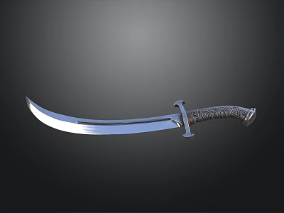 Sharp Silver Scimitar With Intricate Decorative Hilt On Black Background 3d model