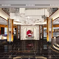 Luxurious Hotel Lobby Interior With Crystal Chandelier And Marble Decorative Elements