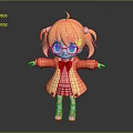 Cartoon Game Movie Character with Orange Short Hair Red Glasses Orange Coat and Pink Shoes