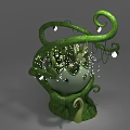 Cartoon Scene Green Vines Light Bulbs Pot With Eye Like Designs And Small White Lights