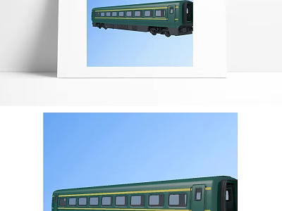Green Classic Passenger Train With Carriages Windows And Head Design 3d model