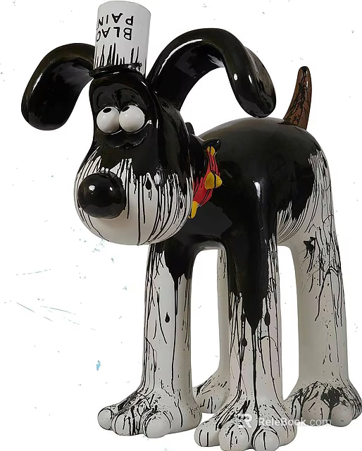 Art Installation Dog Shaped Sculpture With Dripping Paint Black White Red Accents 3d model 