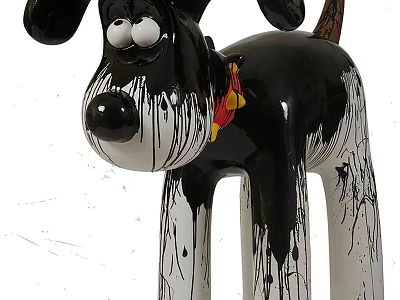 Art Installation Dog Shaped Sculpture With Dripping Paint Black White Red Accents 3d model