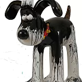 Art Installation Dog Shaped Sculpture With Dripping Paint Black White Red Accents
