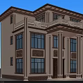 Two Story Detached Villa With Balcony Columns Large Windows And Decorative Wall Design