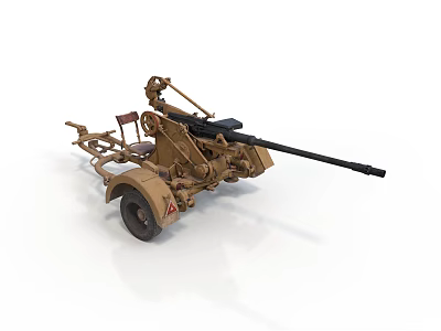 Brown Military Tank With Long Cannon And Wheeled Artillery Structure 3d model