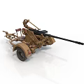 Brown Military Tank With Long Cannon And Wheeled Artillery Structure